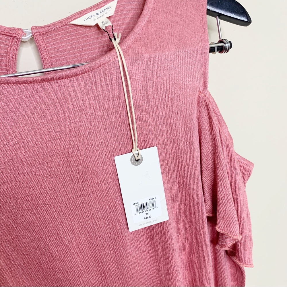 LUCKY BRAND Ribbed Ruffle Cold Shoulder Top - Picture 6 of 13